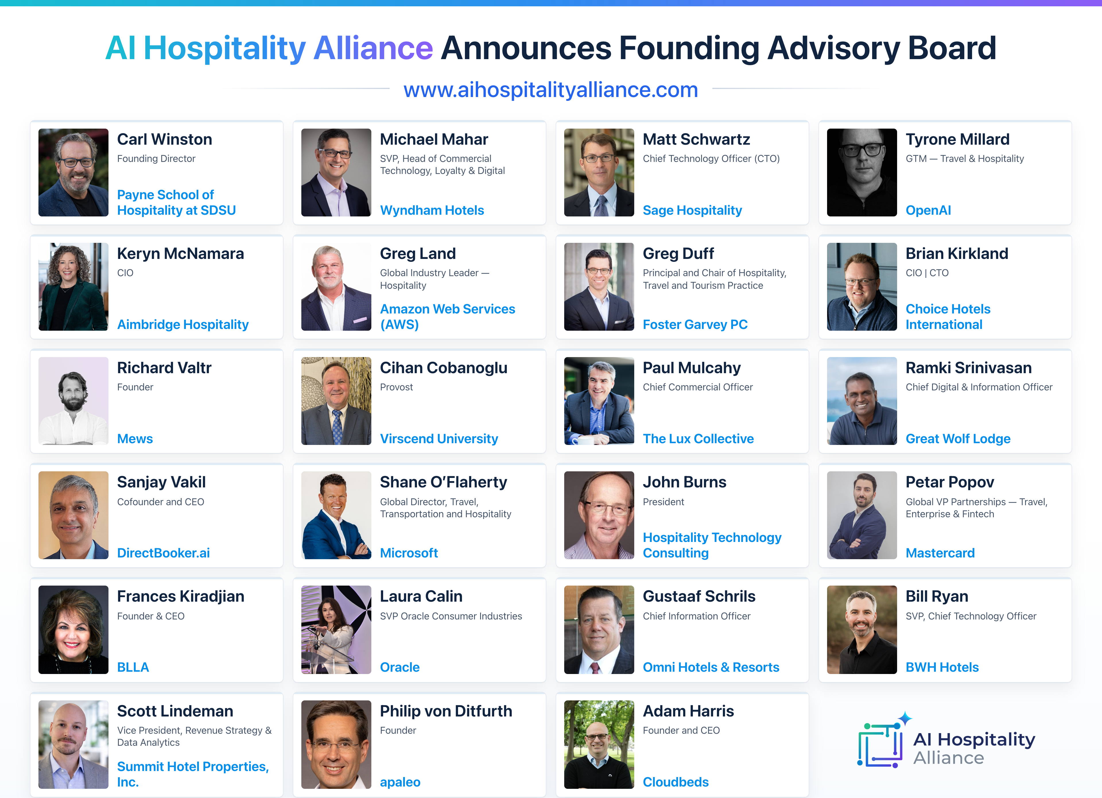 AI Hospitality Alliance Founding Advisory Board infographic